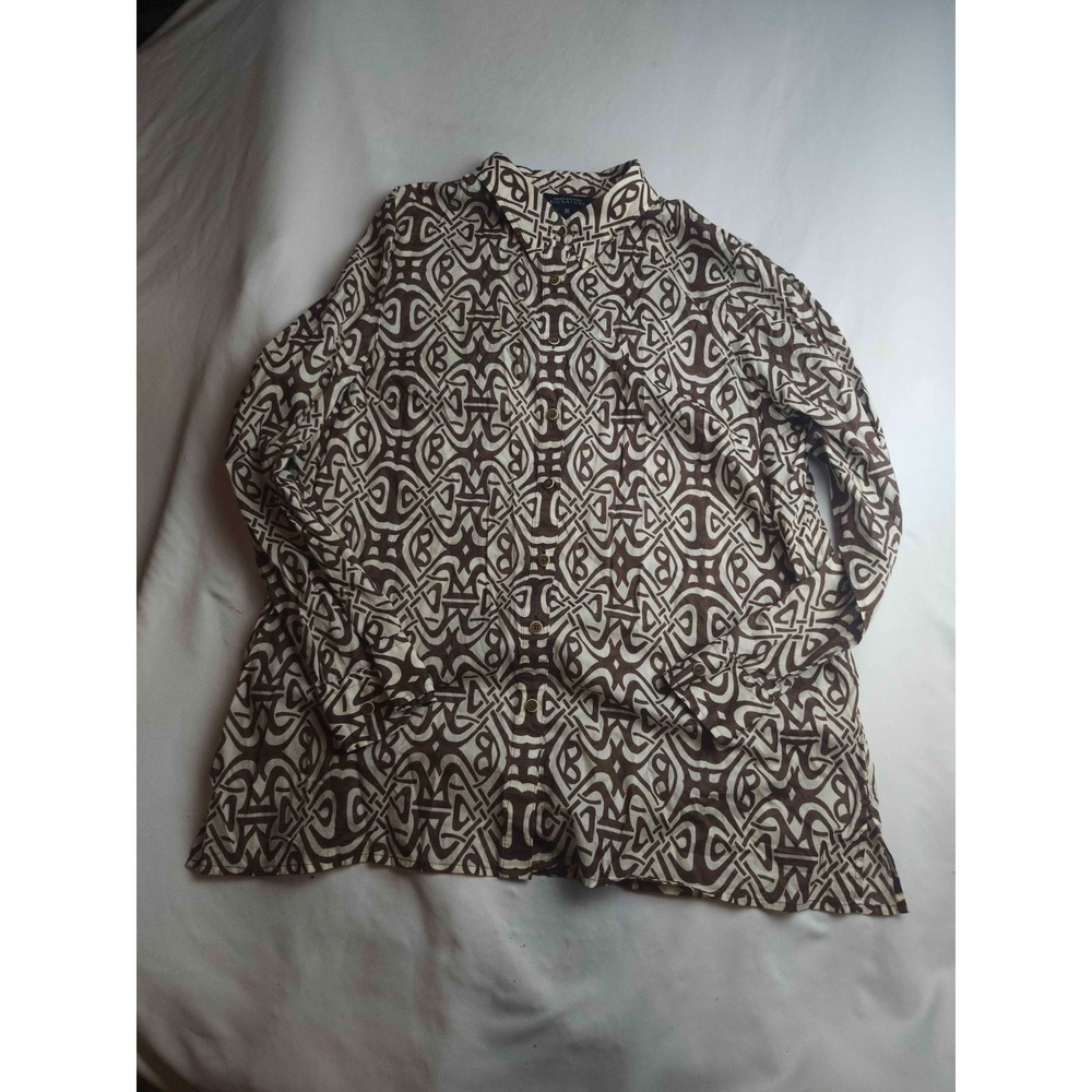 Jones New York Signature Button Down Shirt Womens 1X‎ Brown Geometric Classic